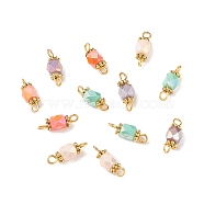 Column Glass Golden Tone Iron Connector Charms, Faceted, Mixed Color, 15x6x5mm, Hole: 1.8mm(PALLOY-JF01739)