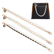 WADORN 3Pcs 3 Colors Imitation Leather & ABS Plastic Imitation Pearl Double Strand Bag Handles, with Alloy Chain & Swivel Clasps, Enamel Heart Bowknot Charm, Mixed Color, 36.5x1.5cm, 1pc/color(FIND-WR0008-09)