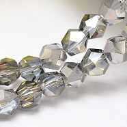 Half Plated Polygon Glass Bead Strands, Platinum Plated, 8mm, Hole: 1mm, about 72pcs/strand, 20.4 inch(EGLA-J093-HP02)
