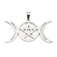 Non-Tarnish 304 Stainless Steel Pendants, Triple Moon Pentagram Charm, Stainless Steel Color, 19.5x36.5x1mm, Hole: 5x3mm(STAS-P330-01P)