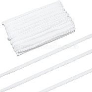 Polyester Elastic Tassel Cords, with Pom Pom Ball Fringe Garland Trimmings, for Curtain Decor, White, 13mm, about 27.34 Yards(25m)/Card(SRIB-NB0001-09)