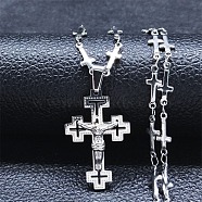 304 Stainless Steel Pendant Necklaces for Women Men, Cross with Jesus Pattern, Stainless Steel Color, 17.56~18.03 inch(44.6~45.8cm)(NJEW-G115-01P)