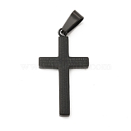 304 Stainless Steel Pendants, Cross with Word Charms, Electrophoresis Black, 37.5x21x3mm, Hole: 10.2x5.5mm(STAS-K244-05B)