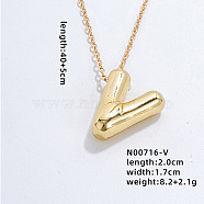 Stainless Steel Party Balloon Letter Pendant Cable Chain Necklaces for Women, Golden, Letter V, 15.75 inch(40cm)(YF1942-22)