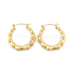Ion Plating(IP) Bamboo Joint 304 Stainless Steel Hoop Earrings for Women, Real 18K Gold Plated, 32.5x4.6mm(EJEW-G388-01G)