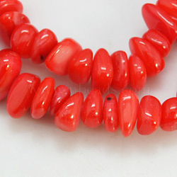 Natural Shell Beads Strands, Dyed, Chips, Red, 5~12x5~8x1~6mm, Hole: 1mm(X-BSHE-D002-03)