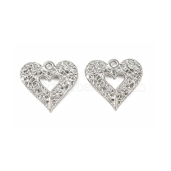 Alloy Pendants, Heart Charms, Rack Plating, Cadmium Free & Lead Free, Platinum, 18x18.5x2.5mm, Hole: 1.8mm(AL-CBA5609-07P)