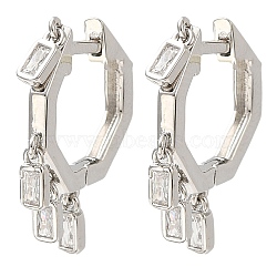Cubic Zirconia Rectangle Dangle Hoop Earrings, Rack Plating Brass Earrings for Women, Lead Free & Cadmium Free, Platinum, 21.5x17x2mm(EJEW-Z019-03A-P)