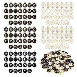 Golden Plated Alloy Enamel Charms, Enamelled Sequins, Flat Round with Alphabet, Letter A~Z, Golden, 14x12x2mm, Hole: 1.5mm, 26pcs/set, 5sets/box(ENAM-SZ0001-01)