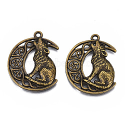 Tibetan Style Alloy Pendants, Cadmium Free & Lead Free, Moon with Wolf, Antique Bronze, 33x26x4mm, Hole: 2mm, about 260pcs/1000g(TIBEP-N008-103)