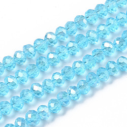 Electroplate Glass Beads Strands, AB Color Plated, Faceted, Rondelle, Cyan, 4x3mm, Hole: 0.4mm, about 113~115pcs/strand, 41~42cm(EGLA-A034-T4mm-B14)