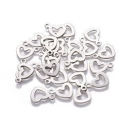 Tarnish Resistant 304 Stainless Steel Open Heart Charms, Hollow, Stainless Steel Color, 14.5x10.5x0.7mm, Hole: 1.6mm(STAS-L234-087P)