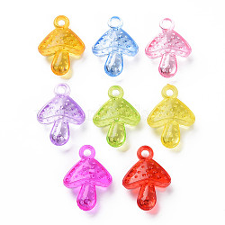 Autumn Theme Transparent Acrylic Pendants, Mushroom, Mixed Color, 27.5x20x9mm, Hole: 3mm, about 350pcs/500g(MACR-N013-027)