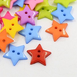 Acrylic Sewing Buttons, Plastic Buttons, 2-Hole, Dyed, Star, Mixed Color, 19x3mm, Hole: 1.5mm(BUTT-E070-A-M)
