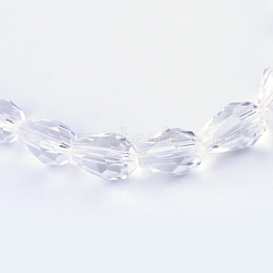 Transparent Glass Bead Strands, Faceted Teardrop, Clear, 8x6mm, Hole: 1mm, about 65pcs/strand, 17.99 inch(45.7cm)(X-GLAA-R024-6x8mm-06)