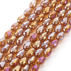 Electroplate Glass Beads Strands, AB Color Plated, Faceted Teardrop, Dark Goldenrod, 12x8mm, 58pcs/strand, 26.5 inch(EGLA-D015-12x8mm-21)