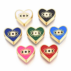 Rack Plating Alloy Enamel Pendants, Light Gold, Cadmium Free & Nickel Free & Lead Free, Heart with Eye, Mixed Color, 11x12x4.5mm, Hole: 2mm(PALLOY-N172-066)