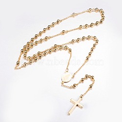 304 Stainless Steel Pendant Necklaces, Rosary Bead Necklaces, Golden, 24.96 inch(63.4cm)(X-NJEW-D281-24G)