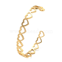 Ion Plating(IP) 304 Stainless Steel Cuff Bangles, Hollow Heart Open Bangles for Women, Golden, 1/4 inch(0.8cm), Inner Diameter: 2-1/2 inch(6.5cm)(BJEW-C047-01G)
