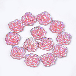 Resin Rhinestone Cabochons, Flower, Pink, 14x14x3mm(CRES-T012-02C)