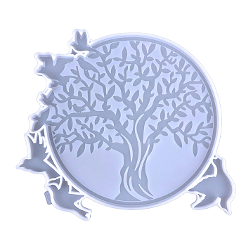 DIY Food Grade Silicone Round with Bird & Tree of Life Wall Decoration Molds, Resin Casting Molds, for UV Resin, Epoxy Resin Craft Making, White, 280x315x10mm