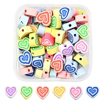 65~70Pcs Handmade Polymer Clay Beads, Heart, Mixed Color, 8~10x9~10.5x4~5mm