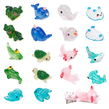 18Pcs 9 Styles Opaque & Transparent Resin Cabochons, Mixed Marine Animal Series, Fish & Sea Hare & Shark, Mixed Shapes, Mixed Color, 21.5~35x15~25.5x9.5~18.5mm, 2pcs/style