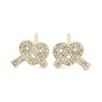 Rack Plating Brass Micro Pave Clear Cubic Zirconia Stud Earrings for Women, Cadmium Free & Lead Free, Long-Lasting Plated, Heart, Real 18K Gold Plated, 9x11mm