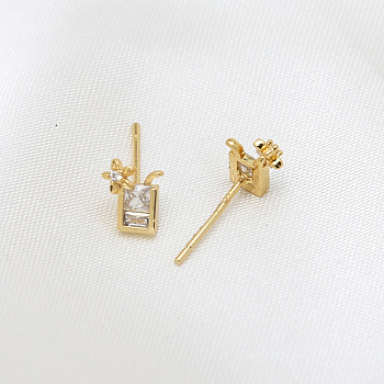 Brass Micro Pave Clear Cubic Zirconia Drink Head Pins, for Baroque Pearl Making, Golden, 15x6mm