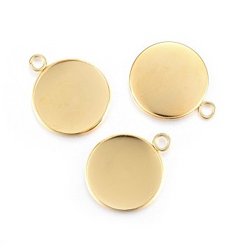 Rack Plating 304 Stainless Steel Pendant Cabochon Settings, Plain Edge Bezel Cups, Flat Round, Real 24K Gold Plated, Tray: 20mm, 27x22x2mm, Hole: 3mm