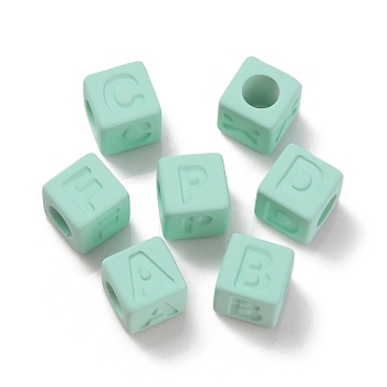 Rubberized Style Transparent Acrylic Beads, Square, Turquoise, 12x12x12mm, Hole: 7mm