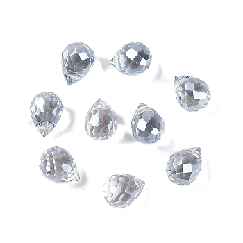 Electroplate Glass Beads, Pearl Luster Plated, Faceted, Teardrop, Light Steel Blue, 8x6mm, Hole: 1mm