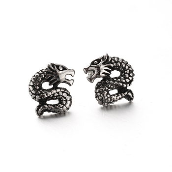 Retro 304 Stainless Steel Dragon Ear Studs, Hypoallergenic Earrings, Antique Silver, 15x12.5mm, Pin: 0.8mm