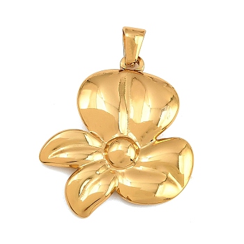 304 Stainless Steel Pendants, Flower Charms, Ion Plating(IP), Real 18K Gold Plated, 31x27.5x2.5mm, Hole: 5.5x3mm