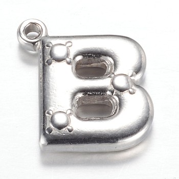 201 Stainless Steel Charms, Letter B, Stainless Steel Color, 15x13x3mm, Hole: 1.2mm