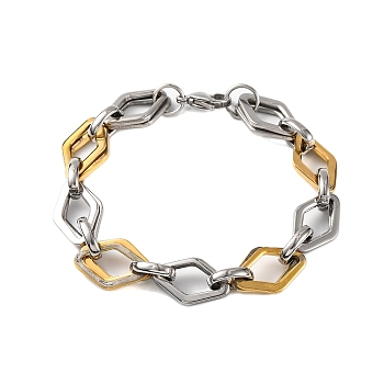 304 Stainless Steel Rhombus Link Chain Bracelets, with 201 Stainless Steeel Findings, Golden & Stainless Steel Color, 8-1/4 inch(21cm)