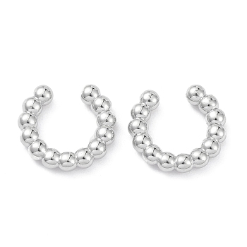 Rack Plating Brass Cuff Earrings, Lead Free & Cadmium Free, Long-Lasting Plated, C-shape, Platinum, 12.5x14x3mm