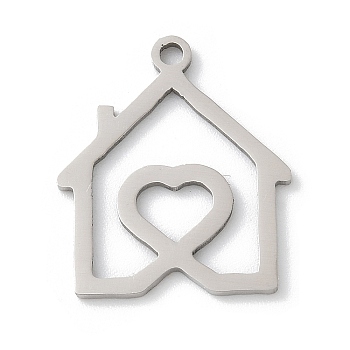 201 Stainless Steel Pendants, House with Heart Charm, Laser Cut, Anti-Tarnish, Stainless Steel Color, 17.5x15x1mm, Hole: 1.4mm