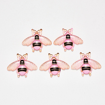 Transparent Acrylic Pendants, with Plated Bottom, Bees, Pearl Pink, 26.5x32.5x4mm, Hole: 1mm