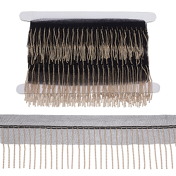 5 Yards Polyester Fringe Lace Trim, Golden Tone Brass Beaded Tassel Ribbons, Black, 2-3/4~3 inch(70~75mm)