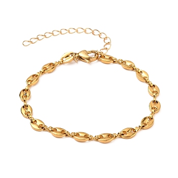 304 Stainless Steel Coffee Bean Chain Bracelets, with Lobster Claw Clasps, Golden, 7-1/2 inch(19cm)