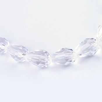 Transparent Glass Bead Strands, Faceted Teardrop, Clear, 8x6mm, Hole: 1mm, about 65pcs/strand, 17.99 inch(45.7cm)