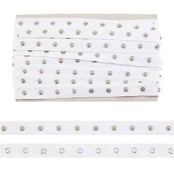 Clasps and Eye Cotton Tape Trim, with Brass Findings, for DIY Clothing Accessories Embellishment Decorations, White, 20x3.5mm, about 6yards/Card