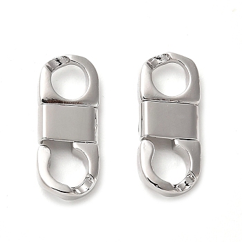 Rack Plating Brass Fold Over Clasps, 8 Shaped, Real Platinum Plated, 16x7x3mm, Hole: 4mm