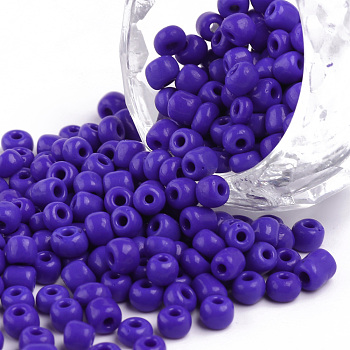 Glass Seed Beads, Opaque Colours Seed, Round, Blue, Size: about 4mm in diameter, hole:1.5mm, about 1000pcs/100g