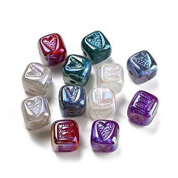 Plating Iridescent Acrylic Beads, UV Plating, Cube, Mixed Color, 17.5x17x17.5mm, Hole: 3.5mm