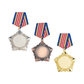 3Pcs 3 Colors Alloy Star Medal, with Brooch, Mixed Color, 96x52.5x3.5mm, 1pc/color