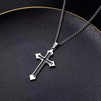 Alloy with Enamel Cross Pendant Necklaces for Men and Women, Black, 23.62 inch(60cm)