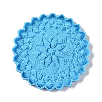 DIY Mandala Flower Shape Coaster Silicone Molds, Resin Casting Molds, for UV Resin & Epoxy Resin Craft Making, Deep Sky Blue, 124x10.5mm, Inner Diameter: 120.5mm