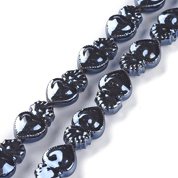 Smooth Handmade Porcelain Beads, Octopus Shape, Black, 15.7x10.3x6.2mm, Hole: 1.2mm, about 24pcs/Strand, 14.57''(37cm)